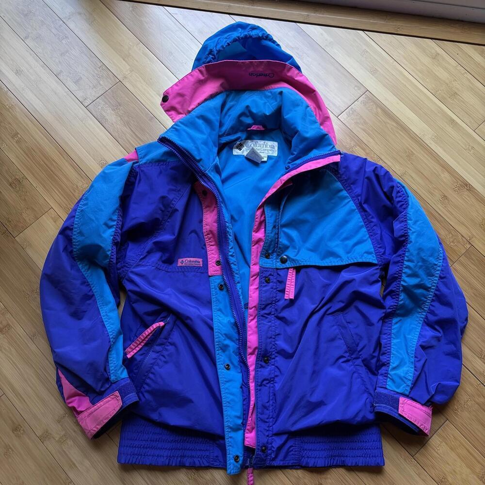 Vintage Columbia 80s 90s Ski Jacket Purple Pink Blue Retro Winter Coat Women’s M